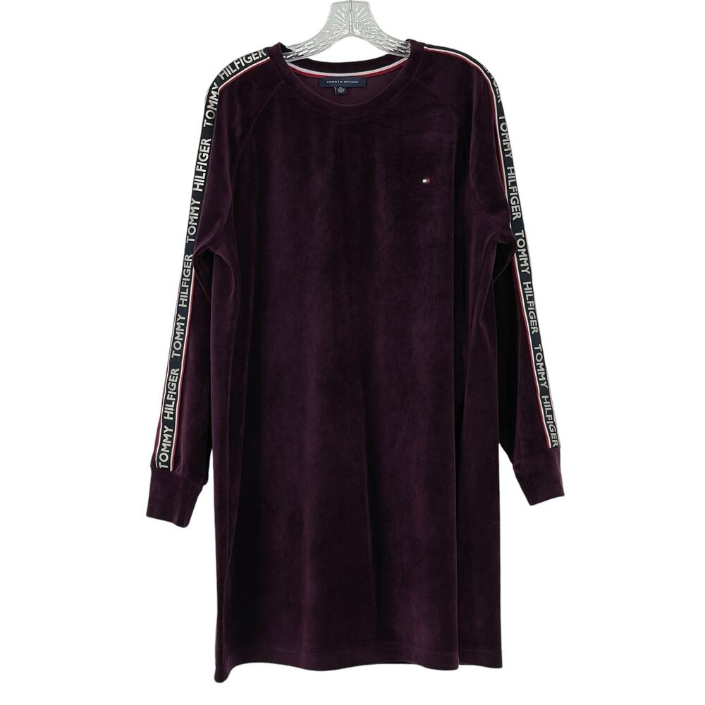 Tommy Hilfiger Purple Velvet Dress Sz XLG Fall Long Sleeve Tommy Striped Sleeve